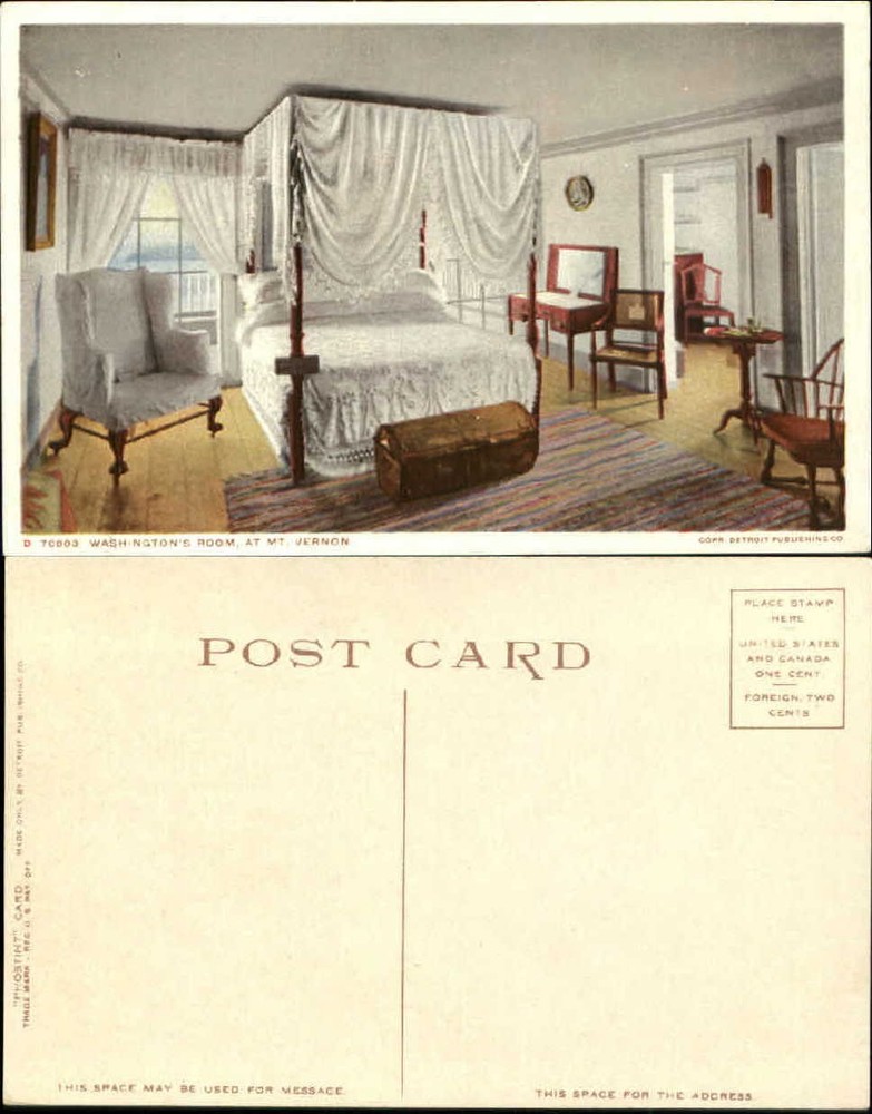Bedroom George Washington Mt Vernon vintage Detroit Publishing Phostint postcard