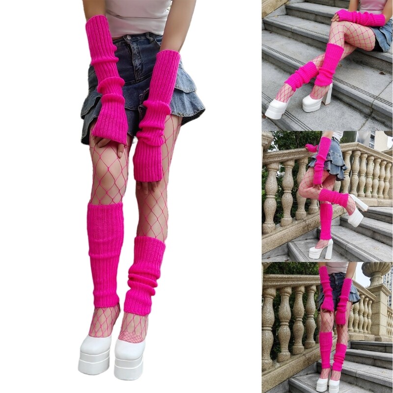 Cosplay Knitted Arm Sleeve with Leg Warmer Fishing Net Stocking for Performances
