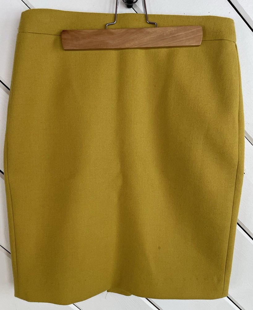 J. Crew No 2 Pencil Skirt Yellow Mustard Size 2 100% Wool Preppy Formal 88707