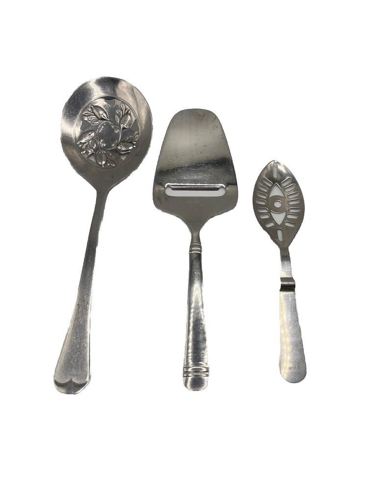 Lot of 3 - Sheffield Slotted Spoon, JC Penny Home Cheese Knife, & Absinthe Spoon-image