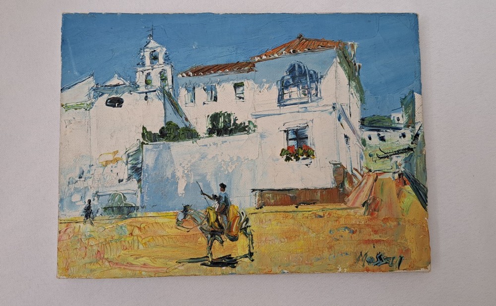 Oil On Cancas imoasto Spanish Villa town Original Painting Signed No Frame 6x9