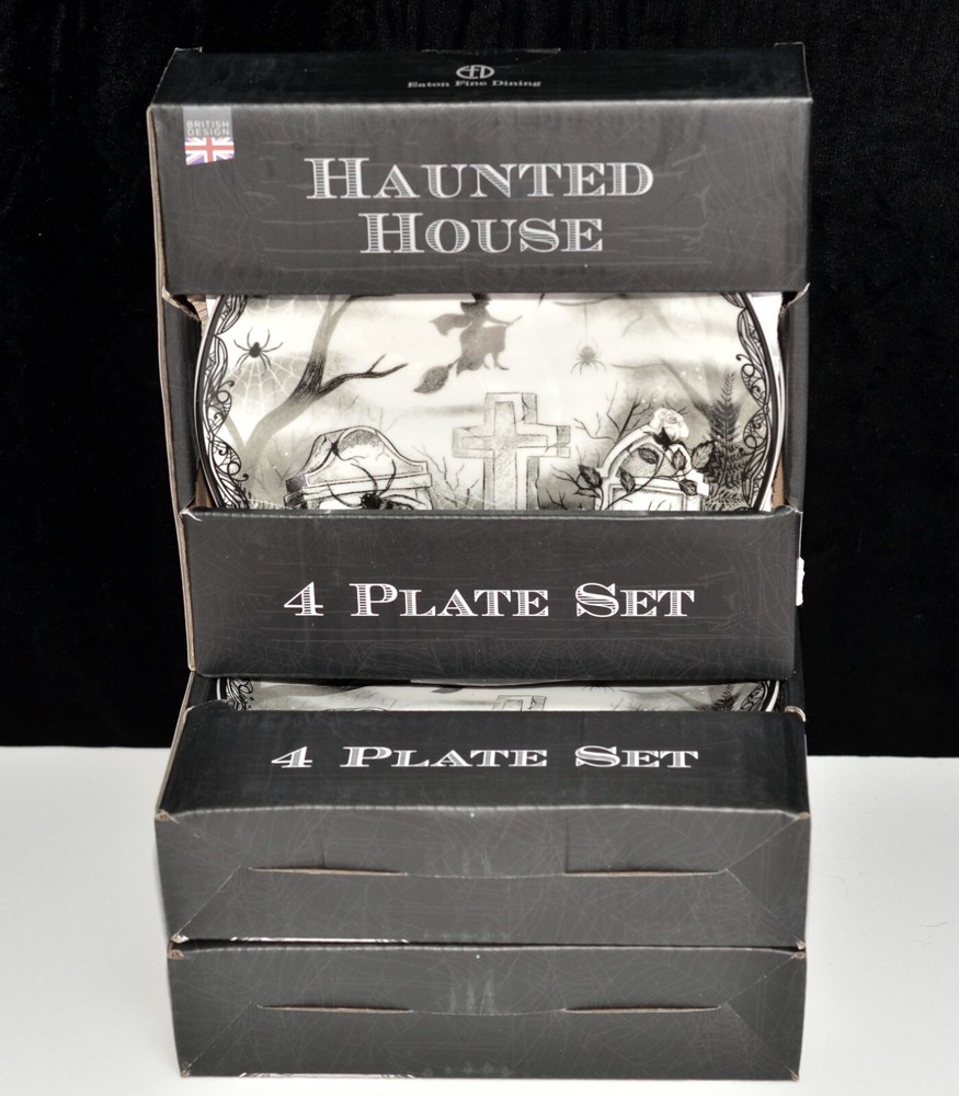 Eaton Fine Dining Haunted House * 12 SALAD DESSERT PLATES * Halloween, 7.5