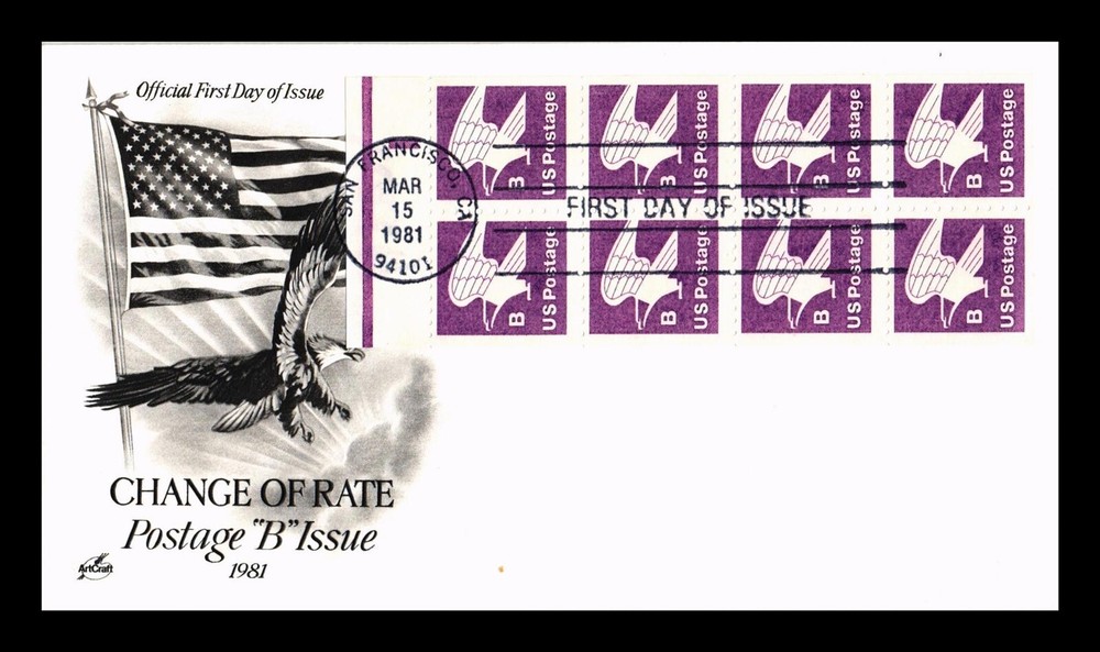 DR JIM STAMPS US COVER CHANGE OF RATE B ISSUE BOOKLET FIRST DAY ISSUE ARTCRAFT