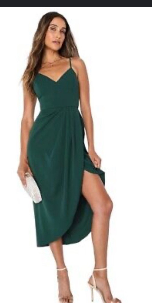 Lulus Dress Reinette Dark Green Midi Dress Straps Size L