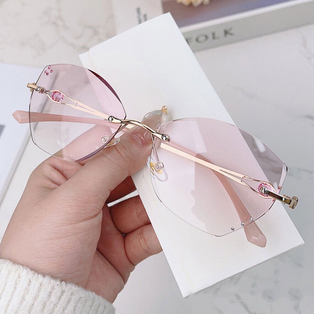 Pink Rimless Gradient Reading Glasses Butterfly Diamond Anti-Blue Light Readers