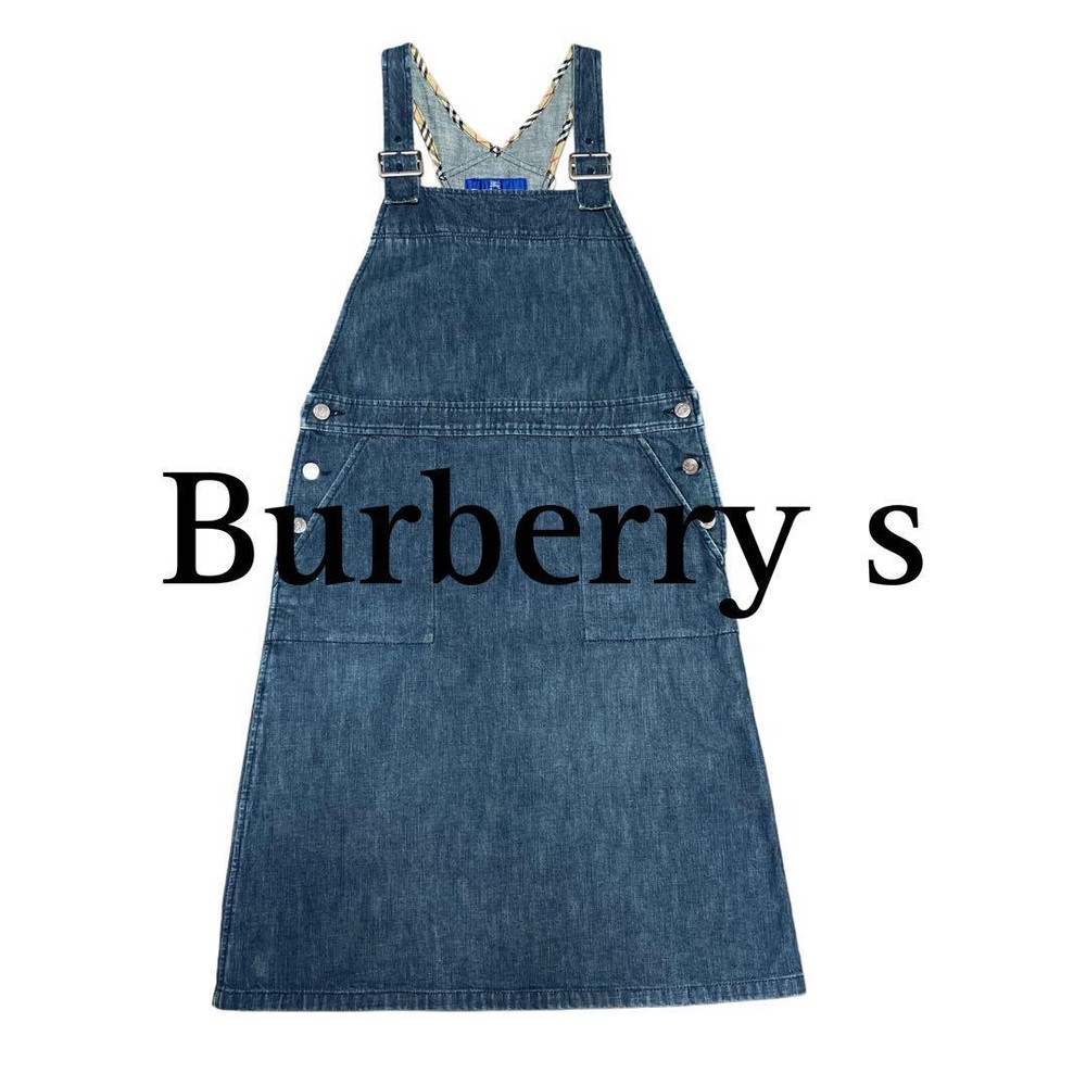 Burberry Blue Label Vintage Denim Jumper Skirt Nova Check Adjustable Straps