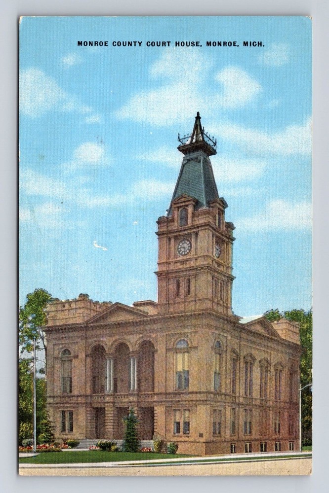 Monroe MI-Michigan, Monroe County Court House, Clock, Vintage Postcard