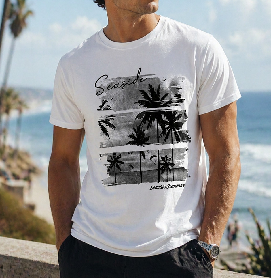Seaside Summer Graphic T-Shirt Casual Beach Vacation Short Sleeve Cotton Tee