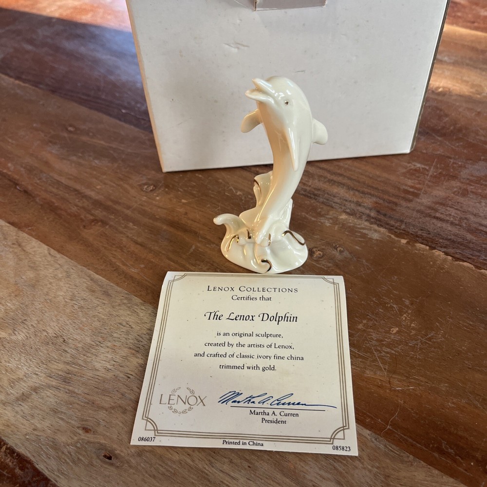Dolphin Figurine Lenox Dolphin Figurine Porcelain Ivory White 24K Gold Accents