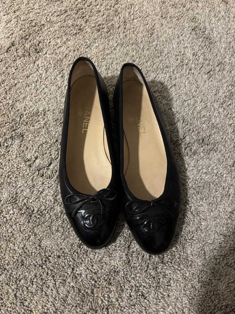 Chanel Leather Ballet Flats Black 37.5