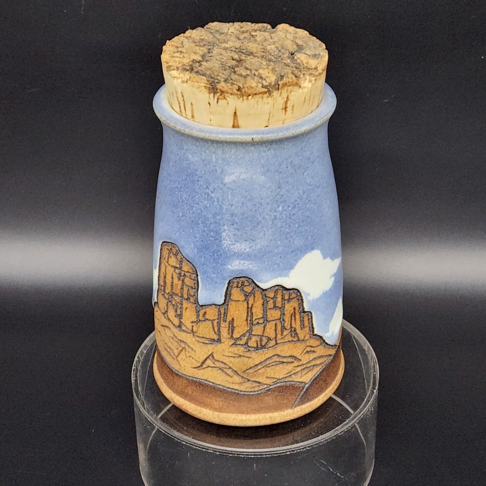 Vtg Signed Art Pottery Jar W/Cork Stopper Mark 