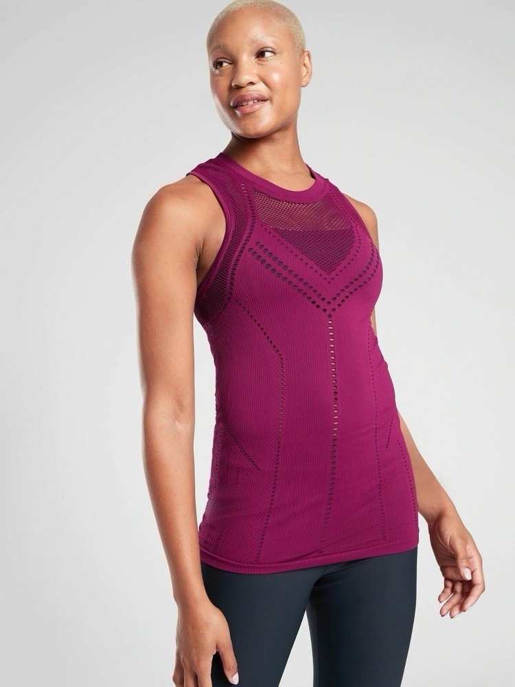 Athleta Purple Mesh Sleeveless Tank Top Lightweight Stretch Size S Women