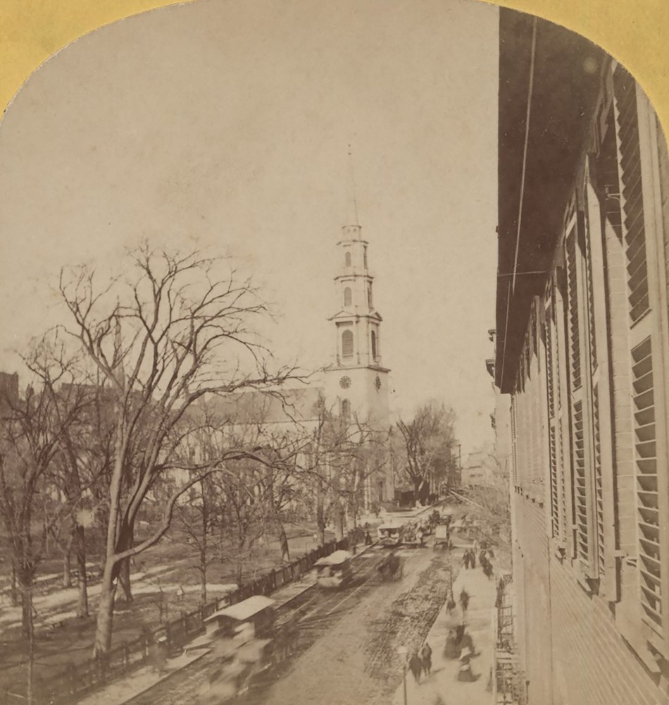 Park Street Church Boston MA Trolleys Stereoview c1870