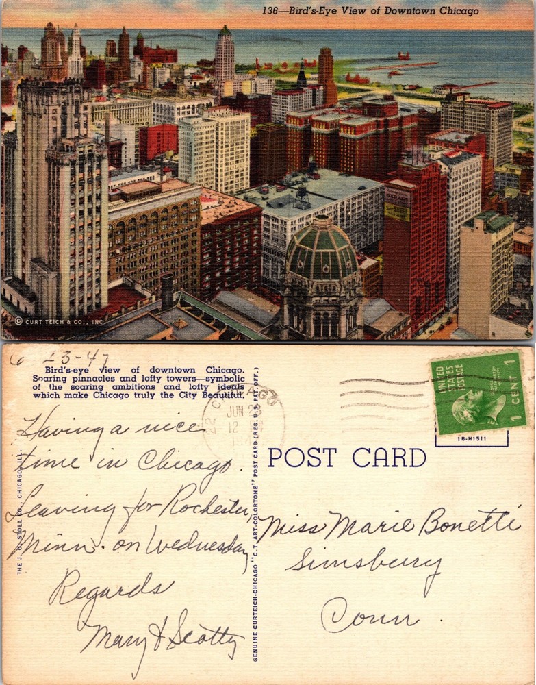 Birds Eye View Downtown Skyline Chicago IL Postcard