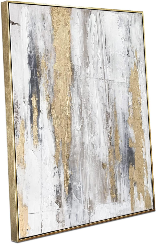 Abstract Wall Art with Gold Foil - 24 X 32 Inches Gold and Gray Canvas Print wit-image