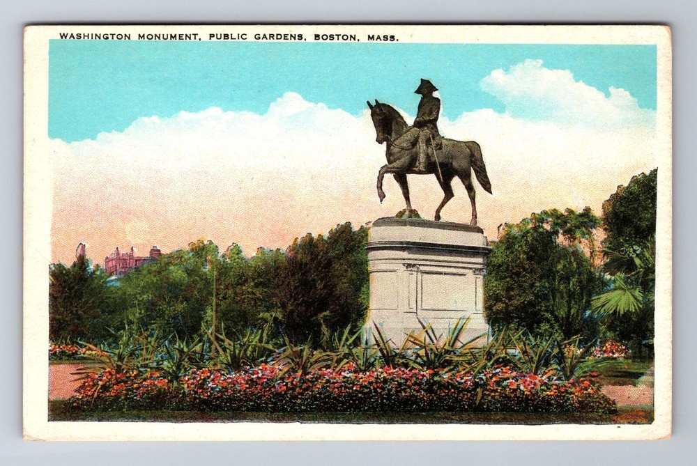 Boston MA-Massachusetts, Washington Monument, Public Gardens, Vintage Postcard