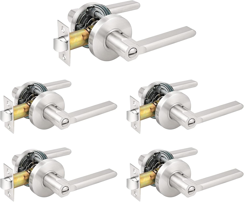 Satin Nickel Bed/Bath Door Levers Intrior Lockset Keyless Privacy Handles (5 Pac