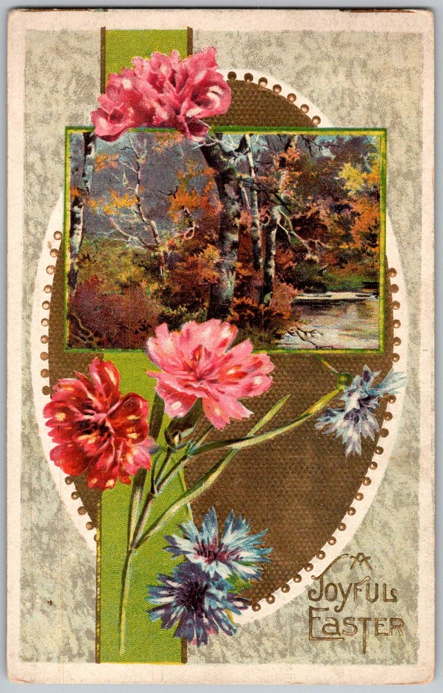Antique Postcard Easter Floral Illustration 1910s