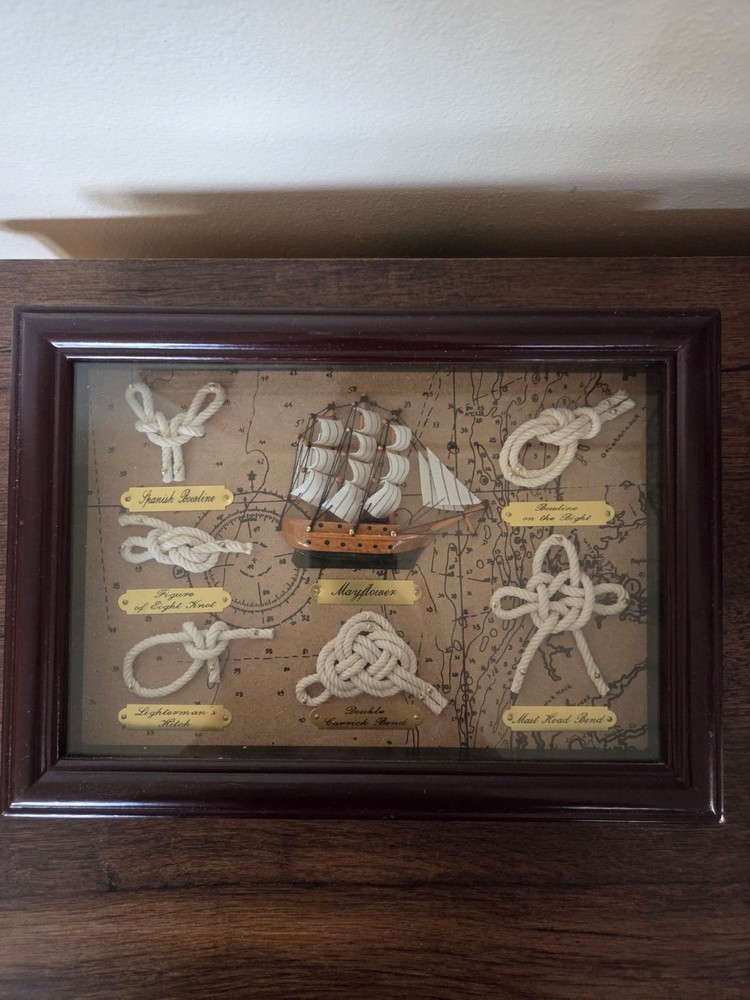Maritime 3D Knot Shadow Box Nautical Framed Picture Wall Art 6 Knots And Ship