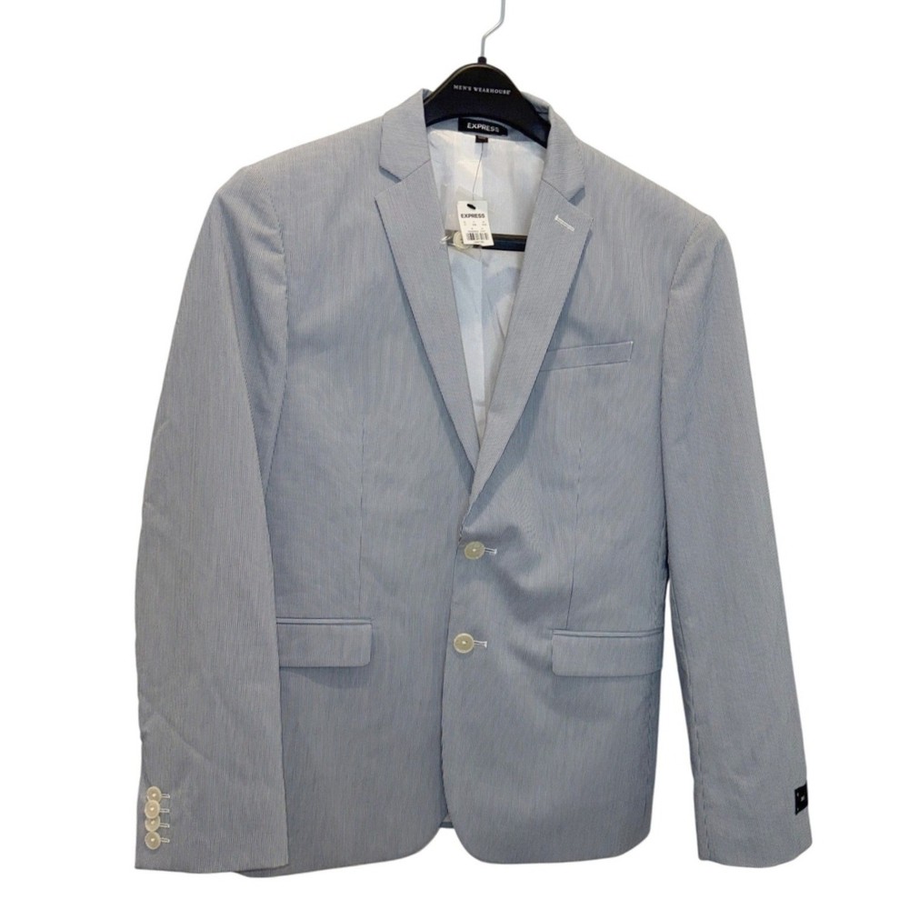 NWT Express Men's Slim Fit Blue Pinstripe Blazer Sport Coat Jacket 38S