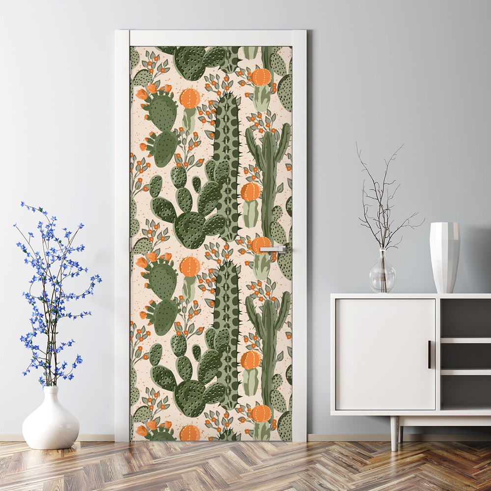 Colorful Removable Cactus Door Sticker Self-Adhesive Home Decor Mural