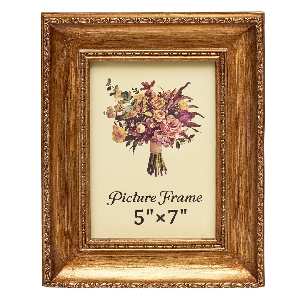 JANDERART Vintage Picture Frame 5x7 Inch, Antique Ornate Photo Frames with Gl...