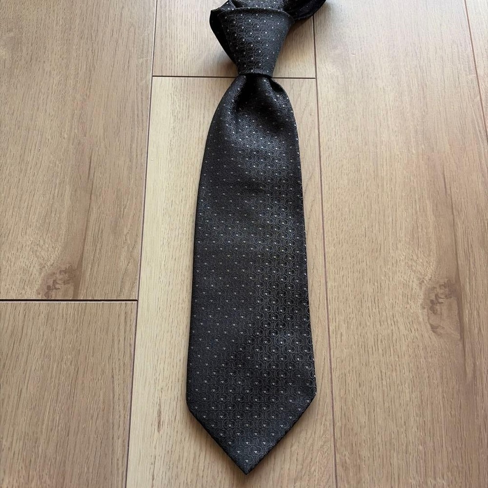 GUCCI Necktie Tie All over GG Logo pattern Men's Black Made in Italy 100% Silk