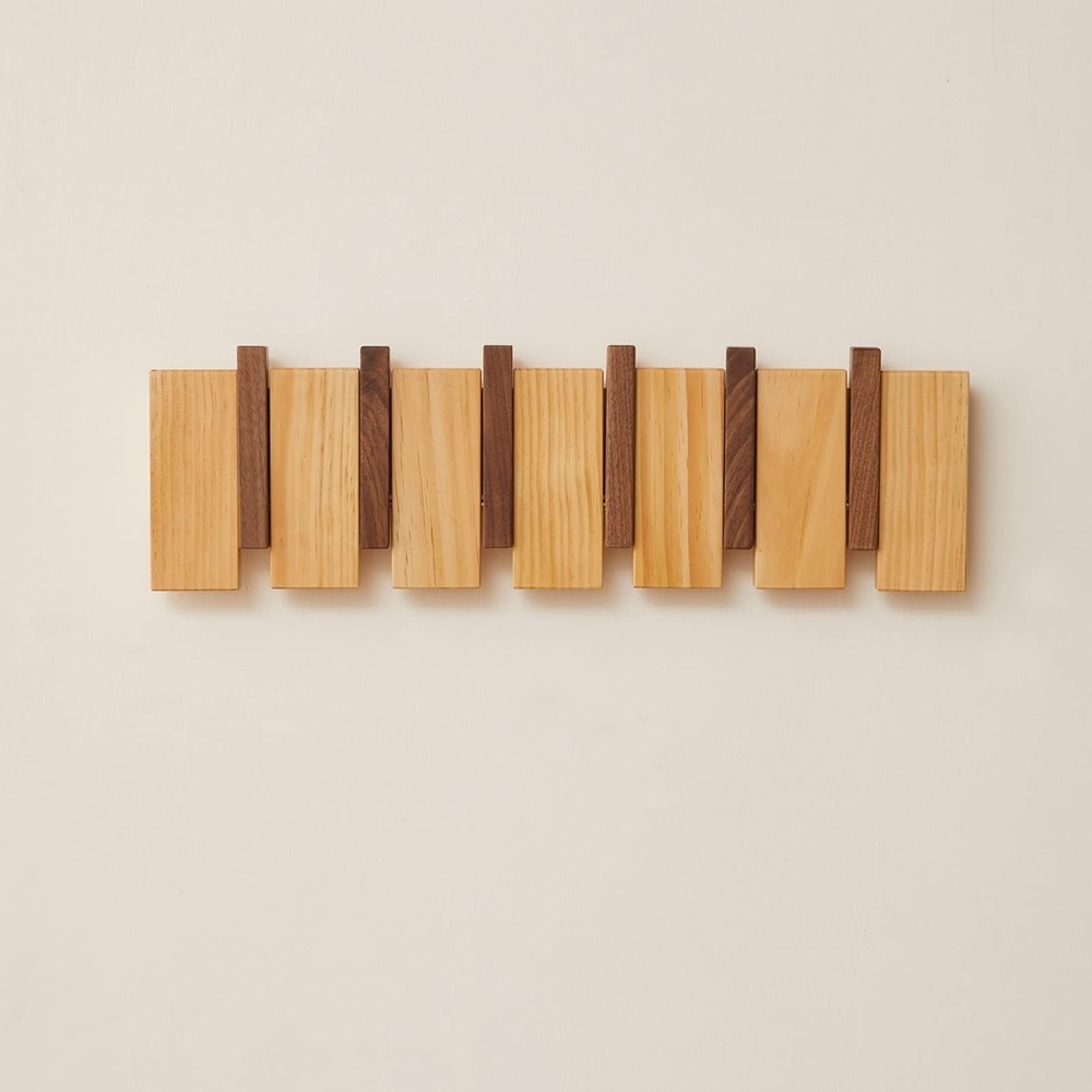 Solid Walnut Wall Mounted Coat Rack with 6 Decorative Hooks