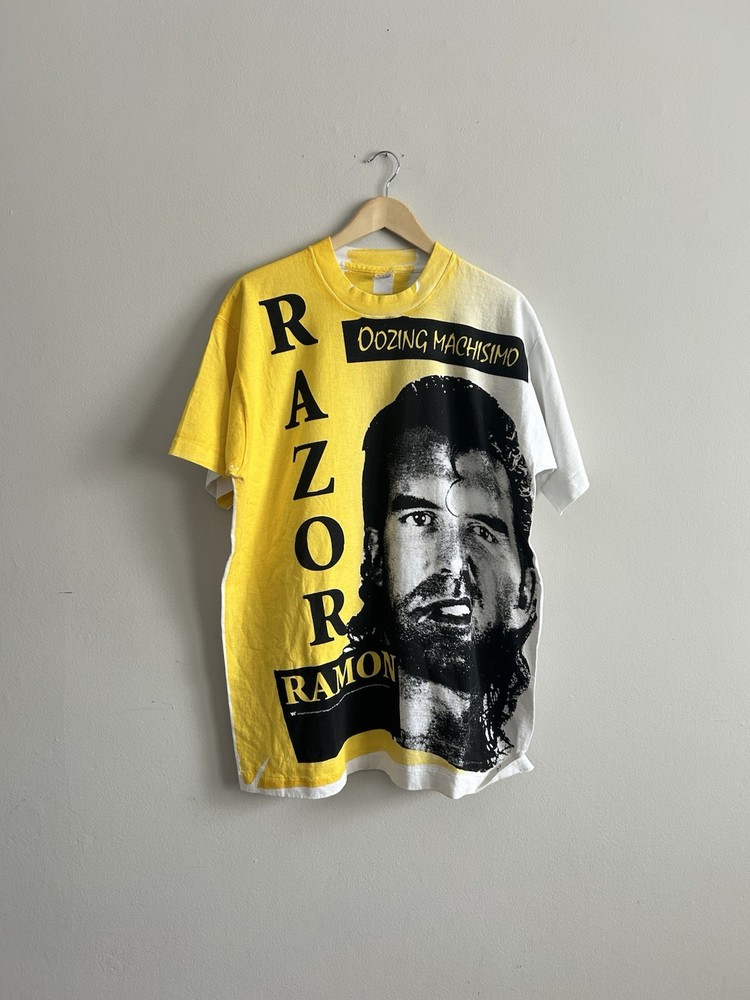 Vintage 1990s Razor Ramon Oozing Machismo AOP Wrestling T Shirt Size XL WWF WCW