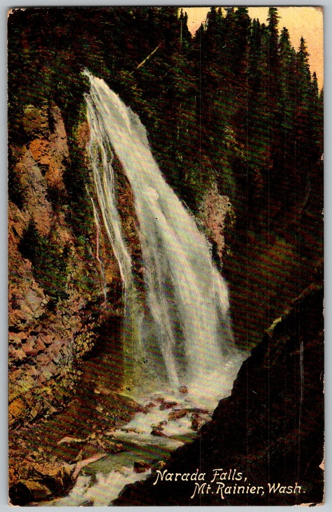 Antique Postcard Narada Falls Waterfall Mount Rainier, WA 1910s