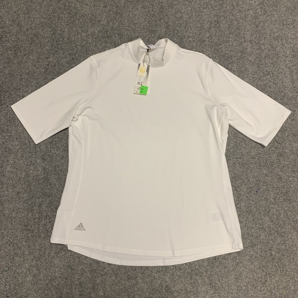 Adidas Essentials Golf Mock Womens XL White Short Sleeve UPF 50 Stretch Shirt