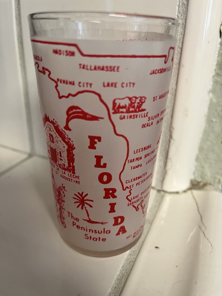VTG MCM HAZEL ATLAS State SOUVENIR GLASS Florida THE Peninsula State Mockingbird