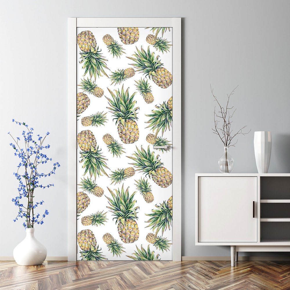 Pineapple Tropical  Decor Peel & Stick Exotic Door Decal Fruits Modern
