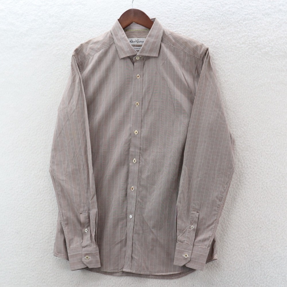 Robert Graham X Tailored Fit Plaid Long Sleeve Button Up Shirt Size 42 Brown