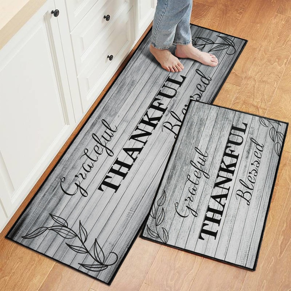 2-Piece Washable Kitchen Rugs Set for Sink, Bathroom & Floor
