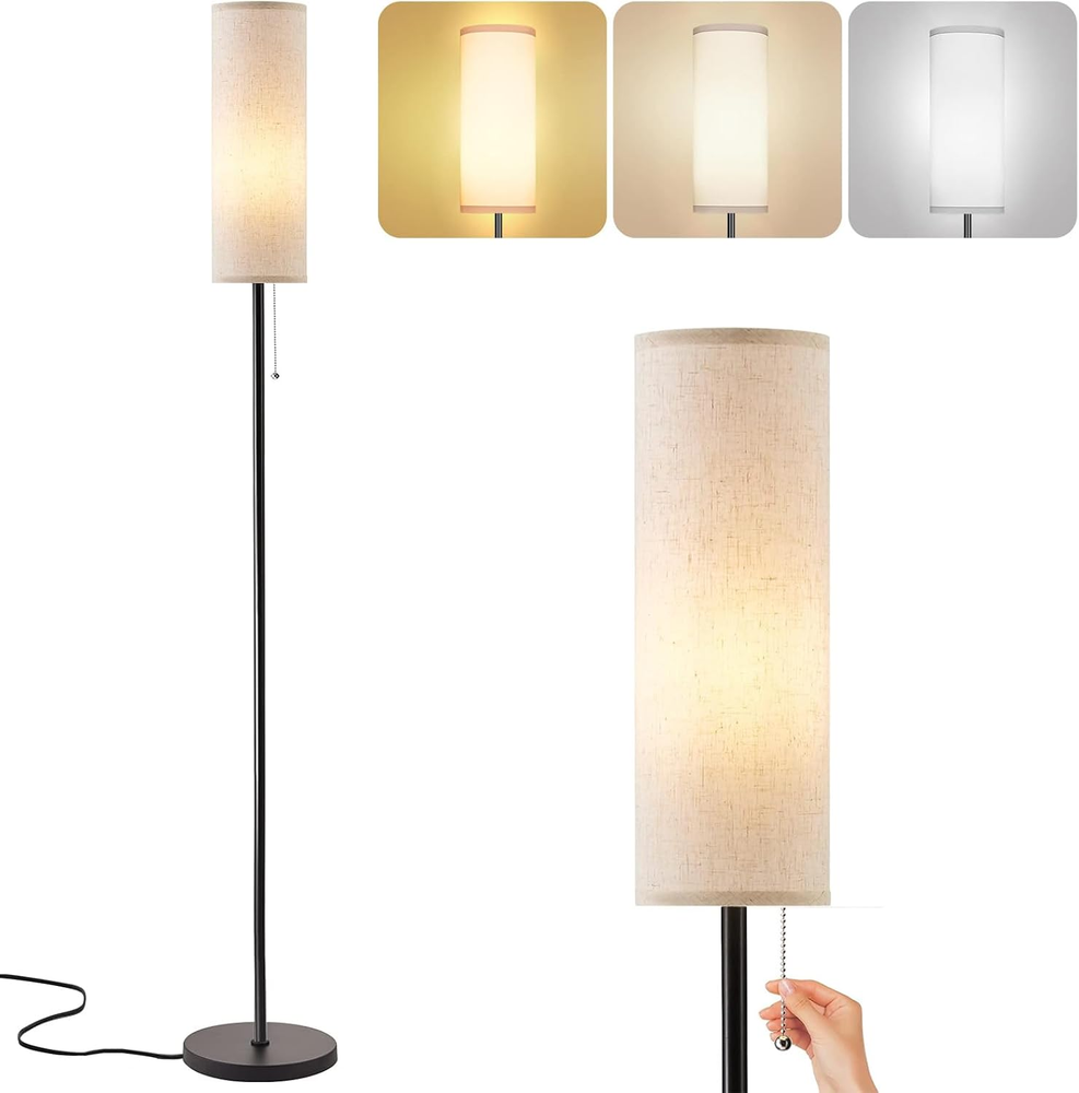 Floor Lamp for Living Room, Black Tall Standing Lamps with Pull Chain Switch, Li