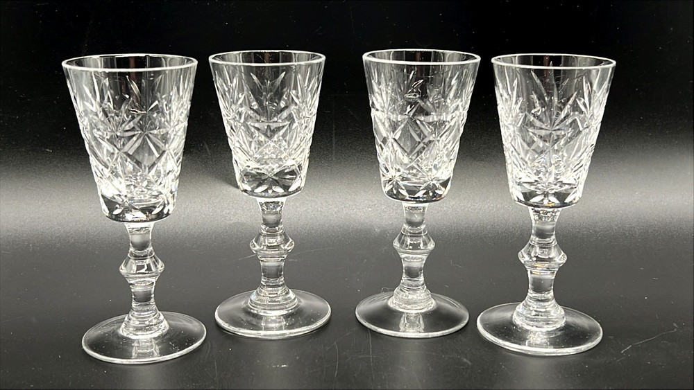 Vintage Cut Crystal Cordial Glasses Set of 4 – 4½” Tall Starburst Pattern