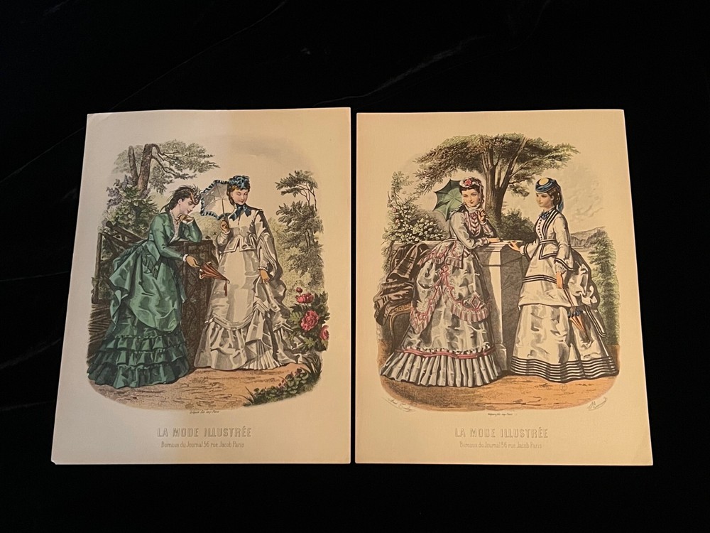 Vintage LA MODE ILLUSTREE Ladies FASHION PRINTS Victorian JACOB PARIS Set of 2
