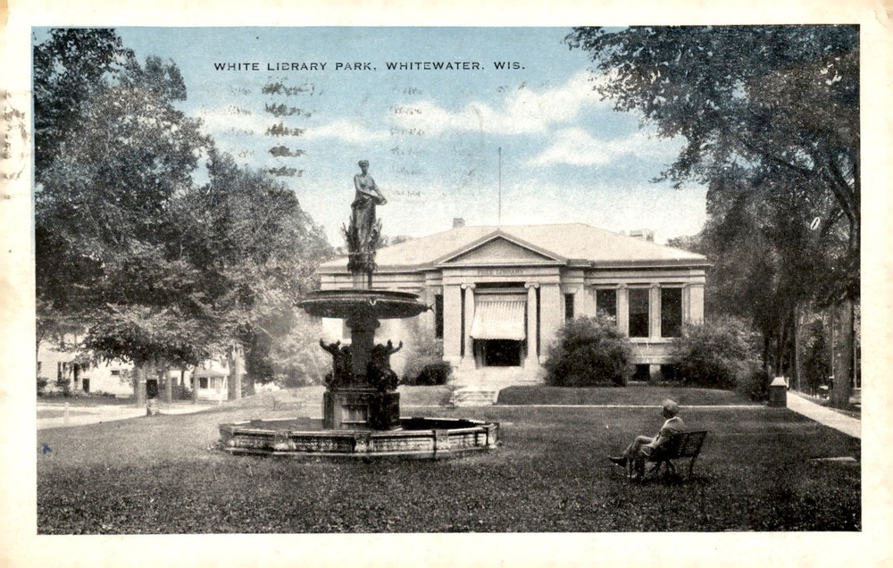White Library Park, Whitewater, Wisconsin, 1934 Postcard