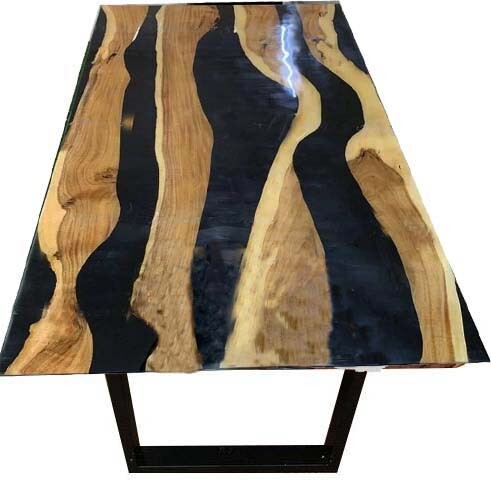 Modern Black Epoxy Resin Acacia Wood Coffee Table Handcrafted Sofa Centerpiece-image