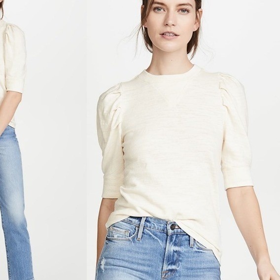 Frame Puff Sleeve Top Women's Small Cream Office Chic
