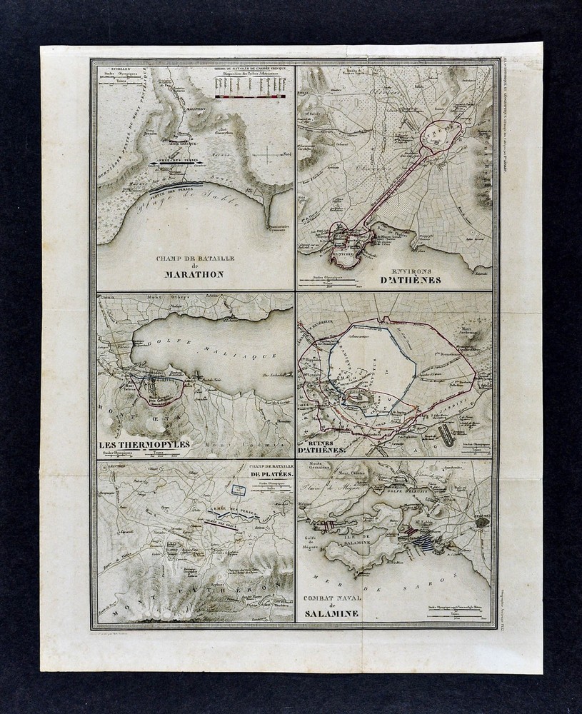 1860 Ansart Map Ancient Greece Athens Salamis Thermopylae Marathon Persian War
