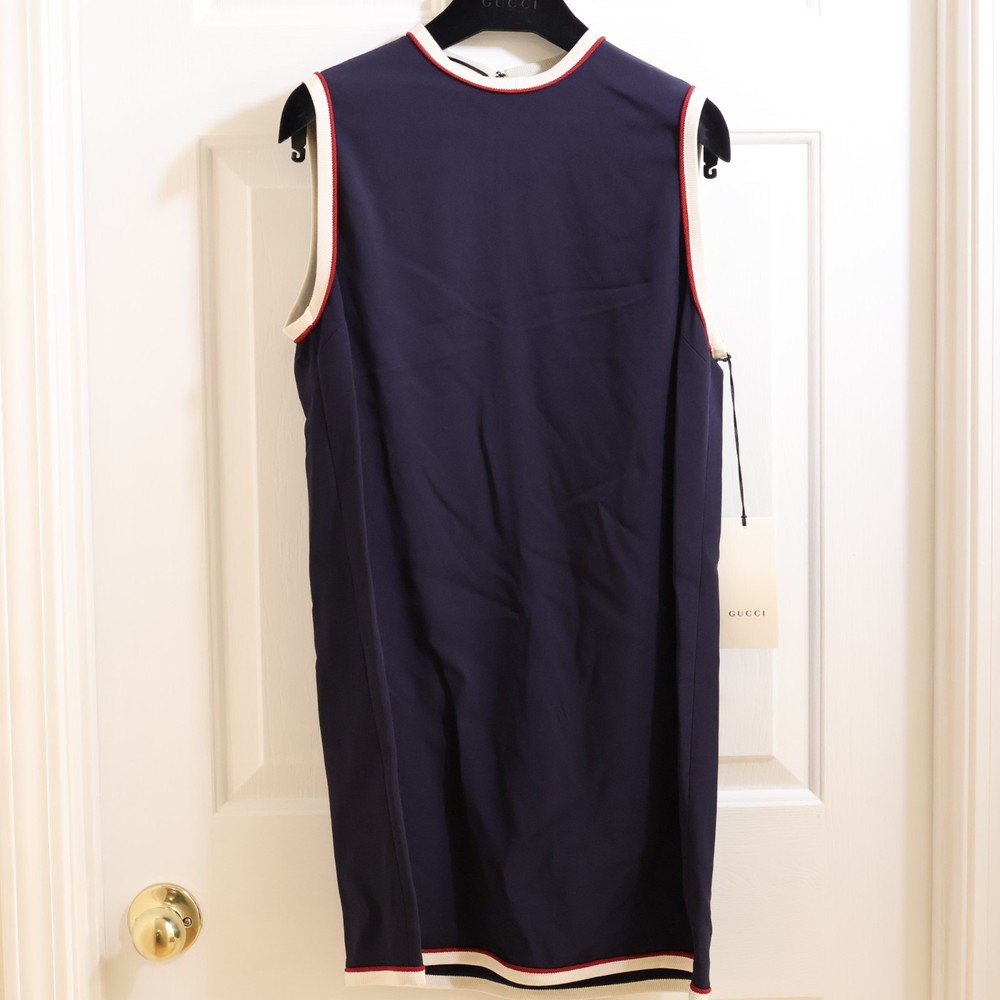 READ Gucci navy sleeveless crew neck dress red white navy viscose 524232 6 / M