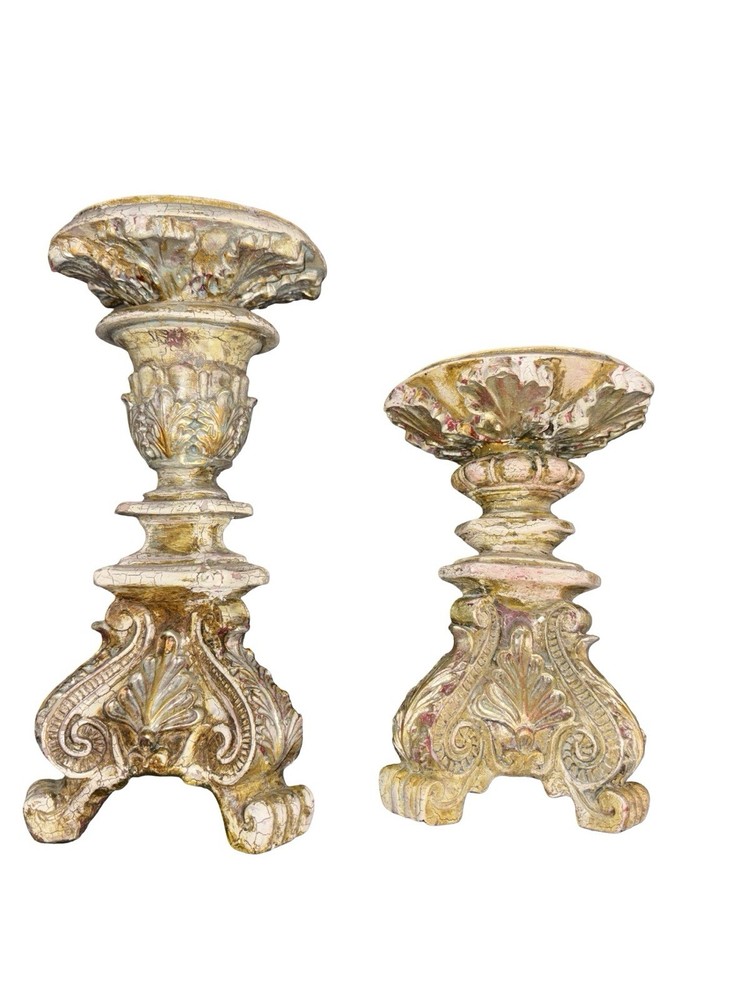 Vintage Pair of Distressed Gold Gilt Candle Holders/Shabby Chic