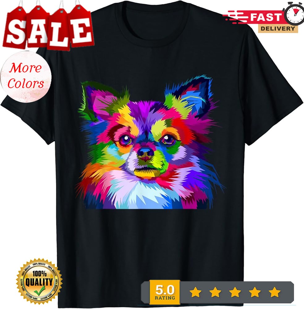 2025/Colorful Chihuahua Long Hair Pop Art Dog Pet Puppy Lover T-Shirt Tee Gift S