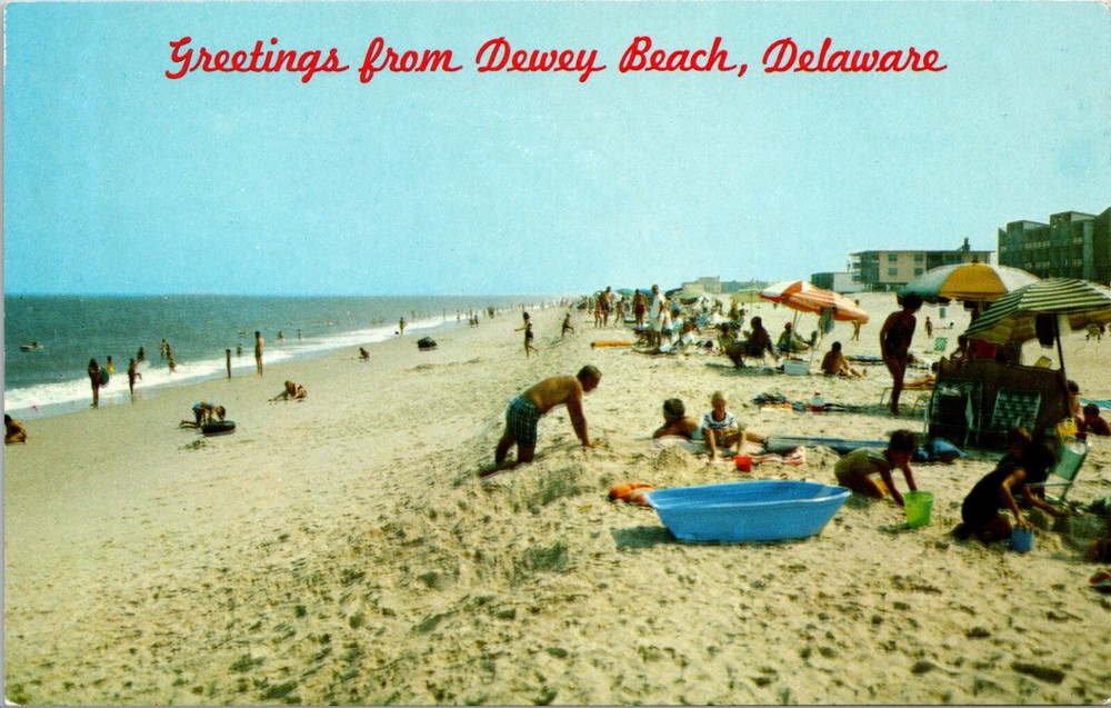 Beautiful Surf and Bathing Beach at Dewey Beach Delaware Vintage Postcard