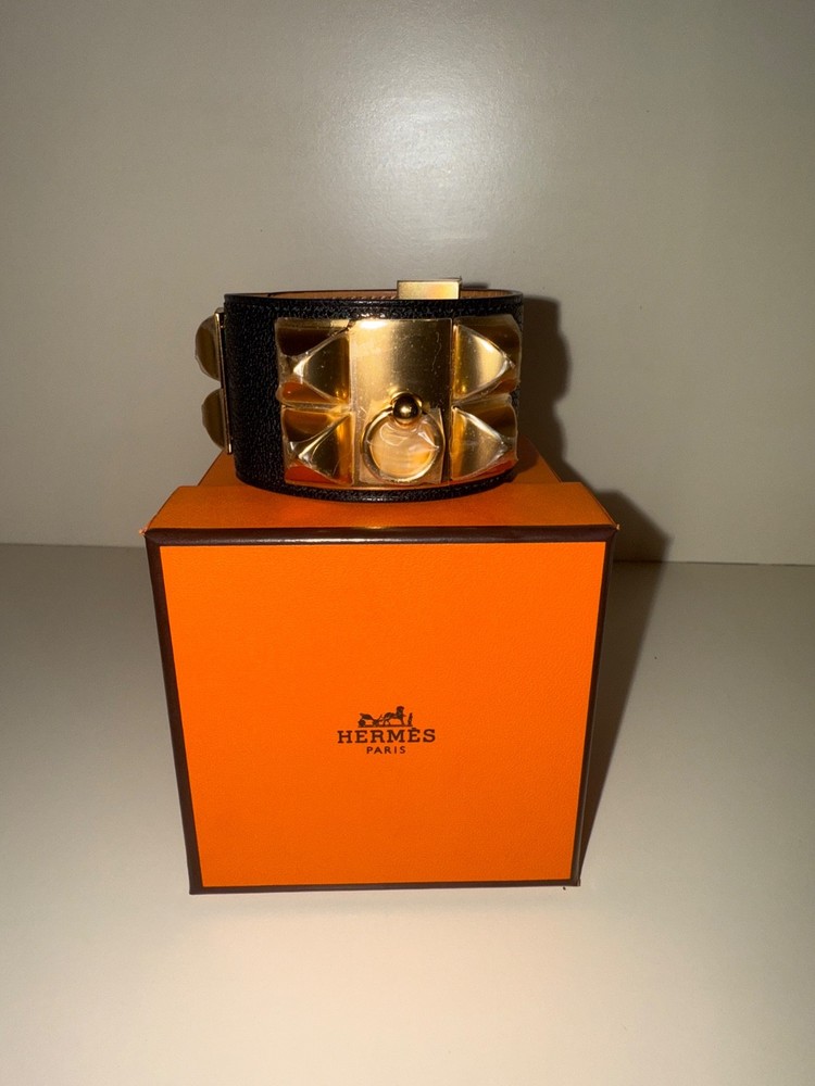 Hermes Collier de Chien Bracelet Madame Calfskin Black/Gold