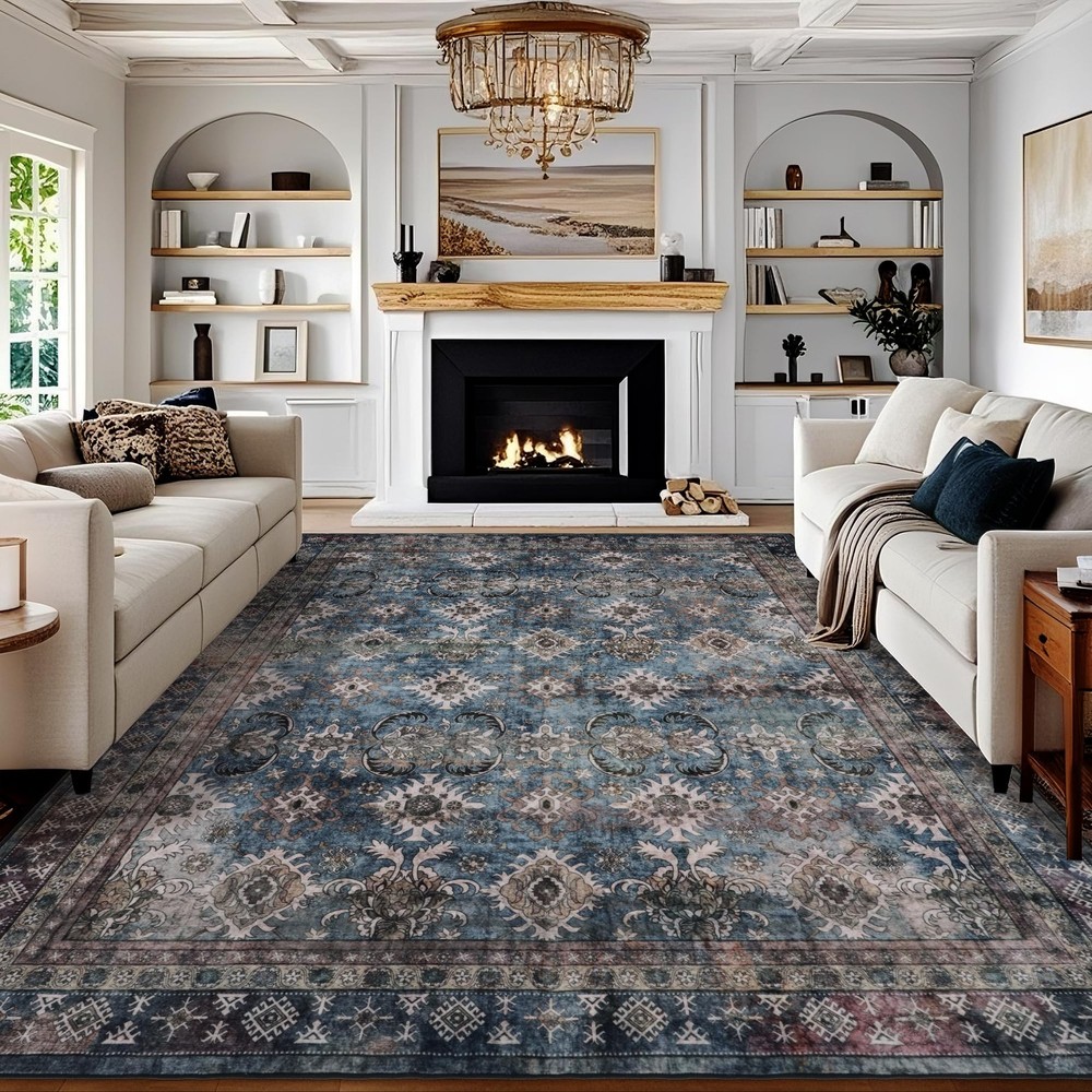 Vintage Blue Rug 9x12: Large Blue Rugs for Living Room Home Office Bedroom - ...