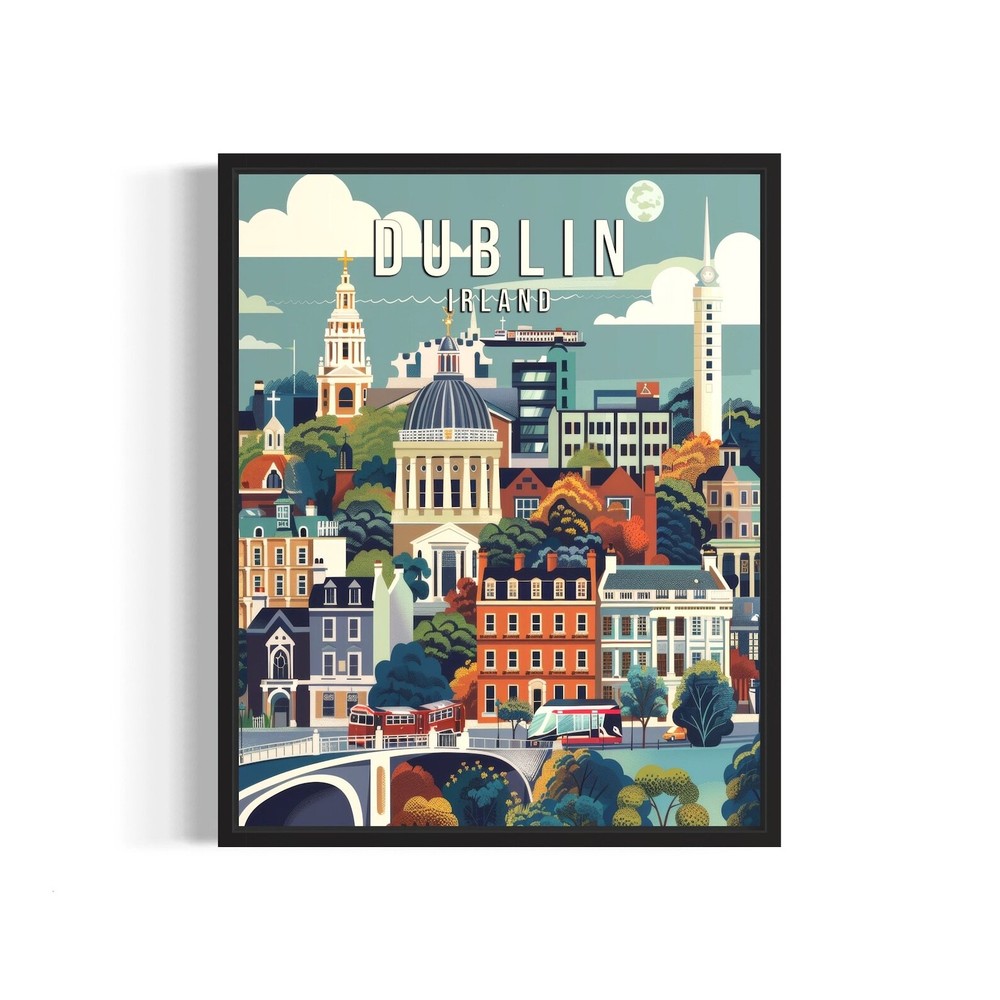 Dublin Ireland Poster Art Print City Retro Vintage Painting Wall Art Decor