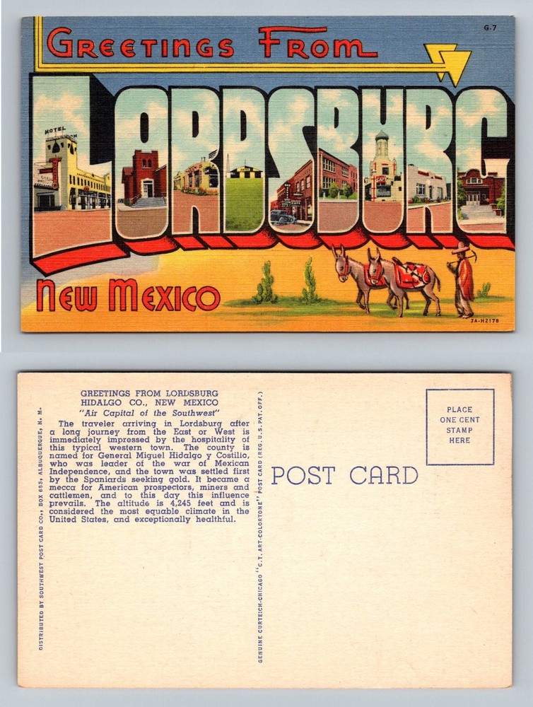 Lordsburg, NM-New Mexico LARGE LETTER Greetings Southwest Views Vintage Postcard